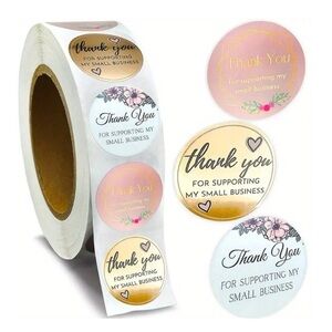 Thank You Stickers Roll - Gold, Pink, White